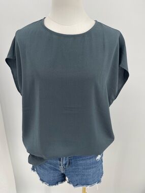 Halogen Cap Sleeve M Slate Blue Blouse Minimalist Quiet Luxury Workwear Capsule